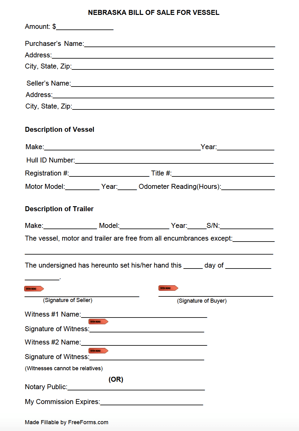 Free Nebraska Boat (Vessel) Bill of Sale Form | PDF