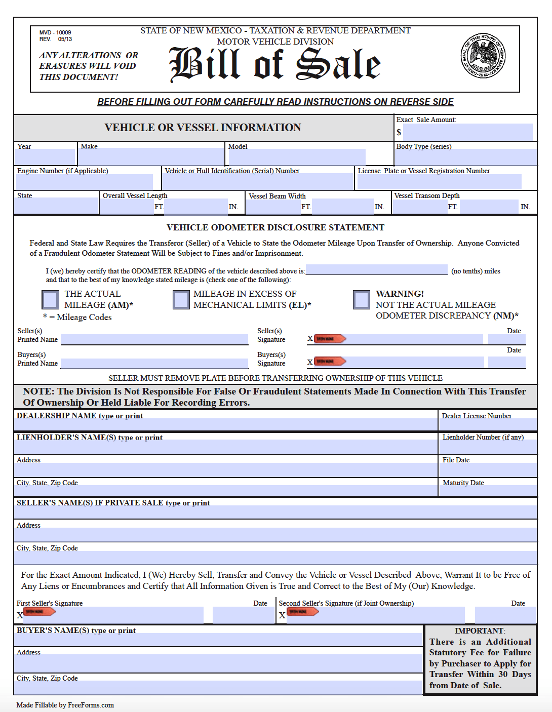 Free New Mexico Bill of Sale Forms | PDF