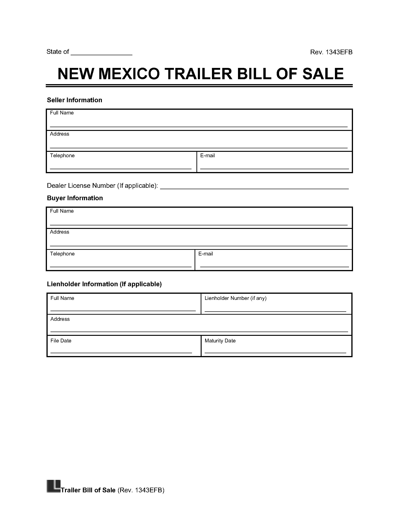 Free New Mexico Trailer Bill of Sale Template | PDF &  Word | Legal ...