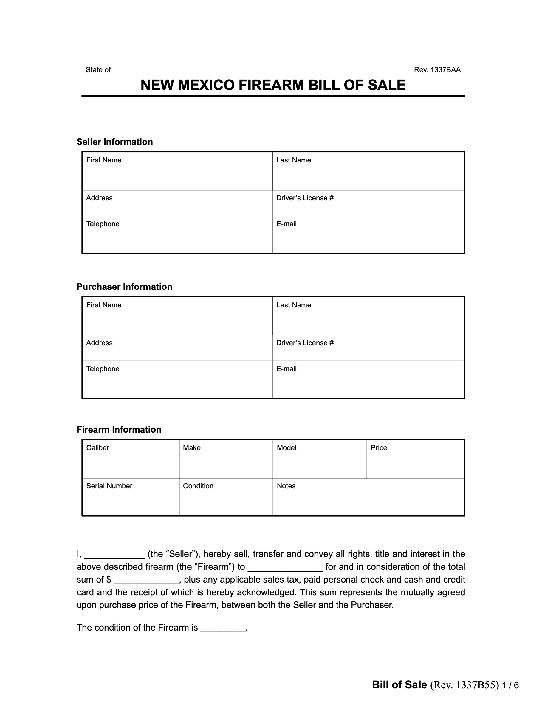 printable bill of sale nm