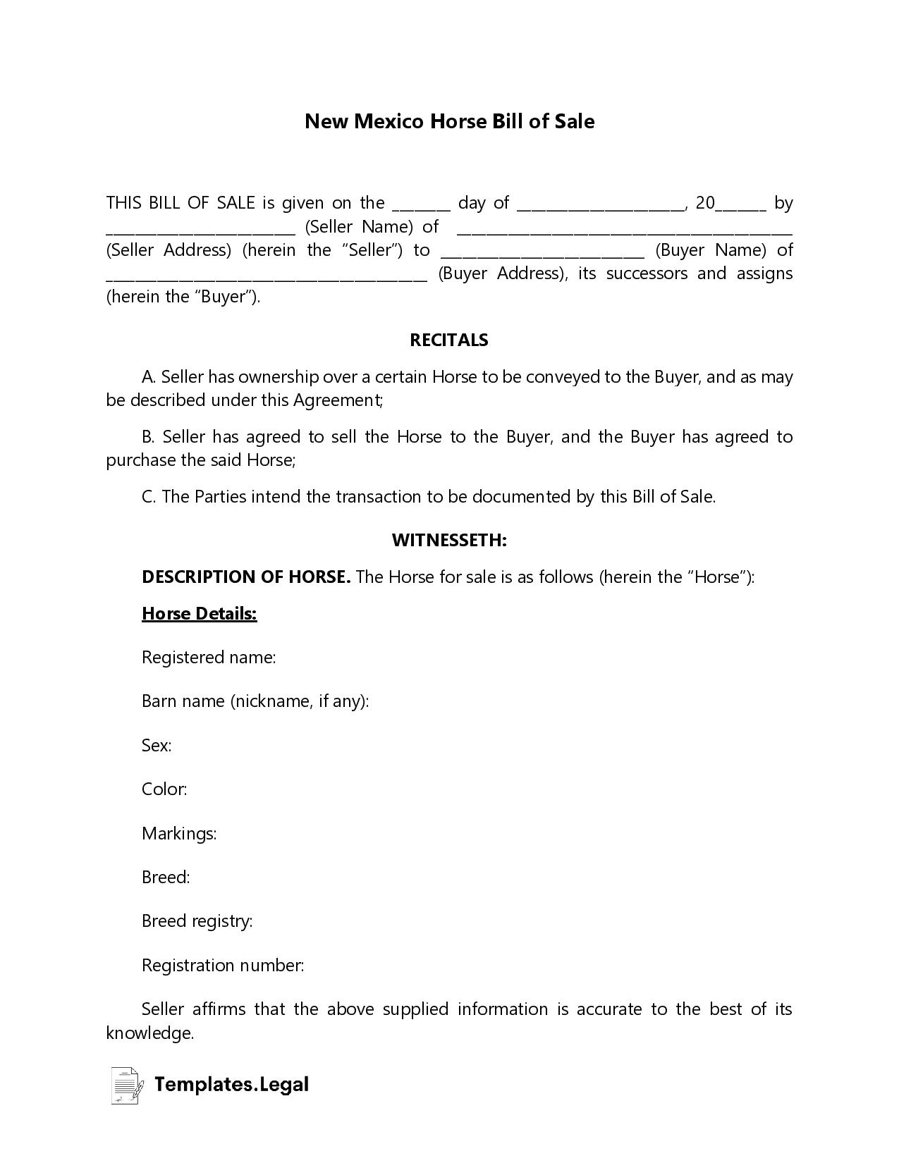 printable bill of sale nm