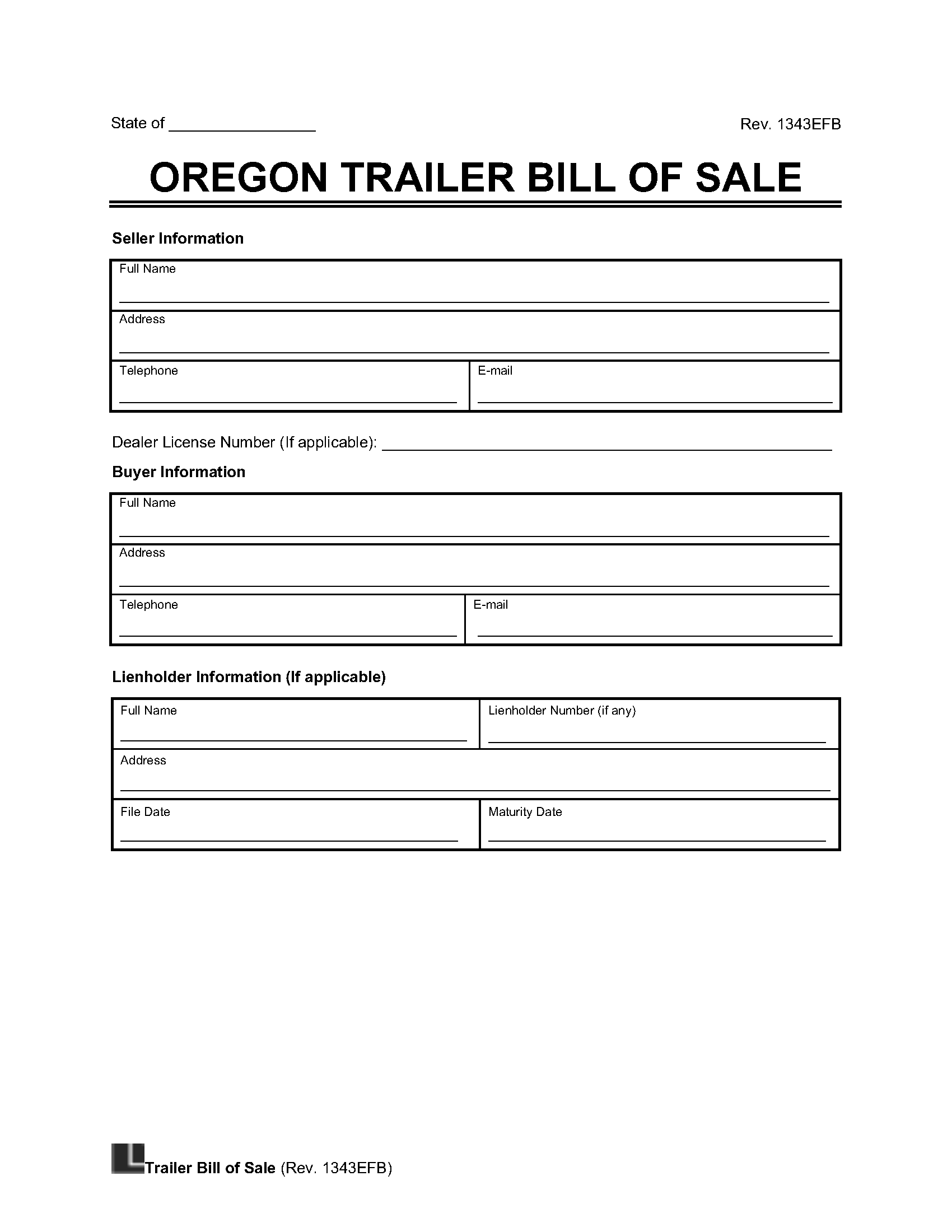 printable bill of sale oregon