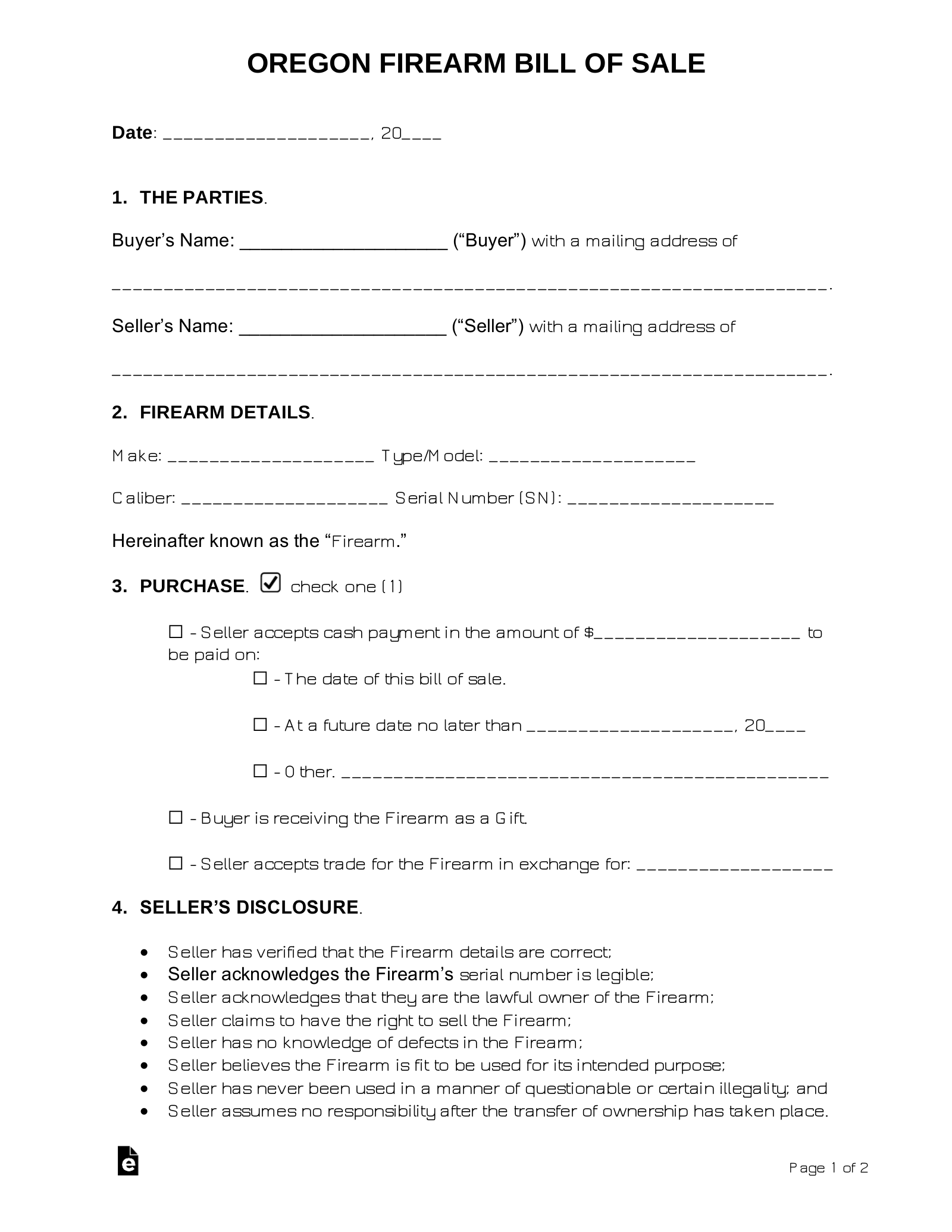 printable bill of sale oregon