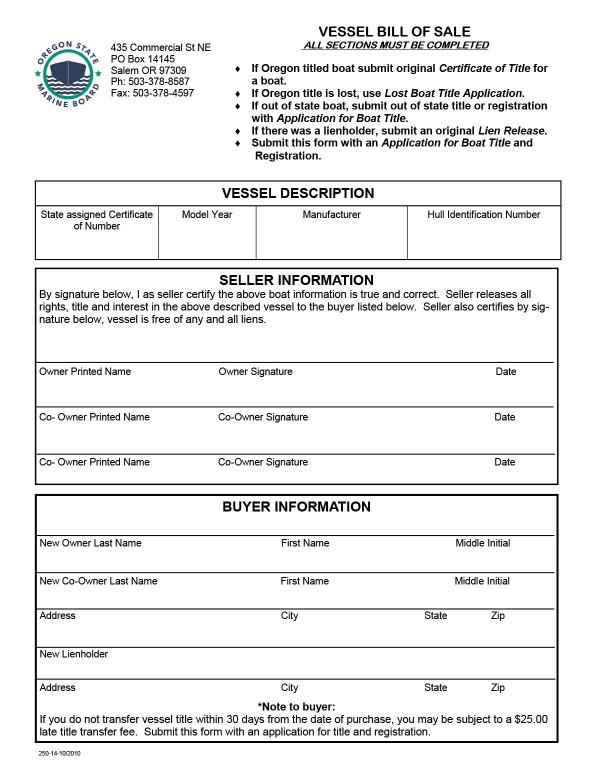printable bill of sale oregon