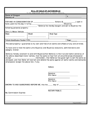 printable bill of sale oregon