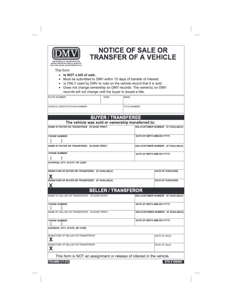printable bill of sale oregon