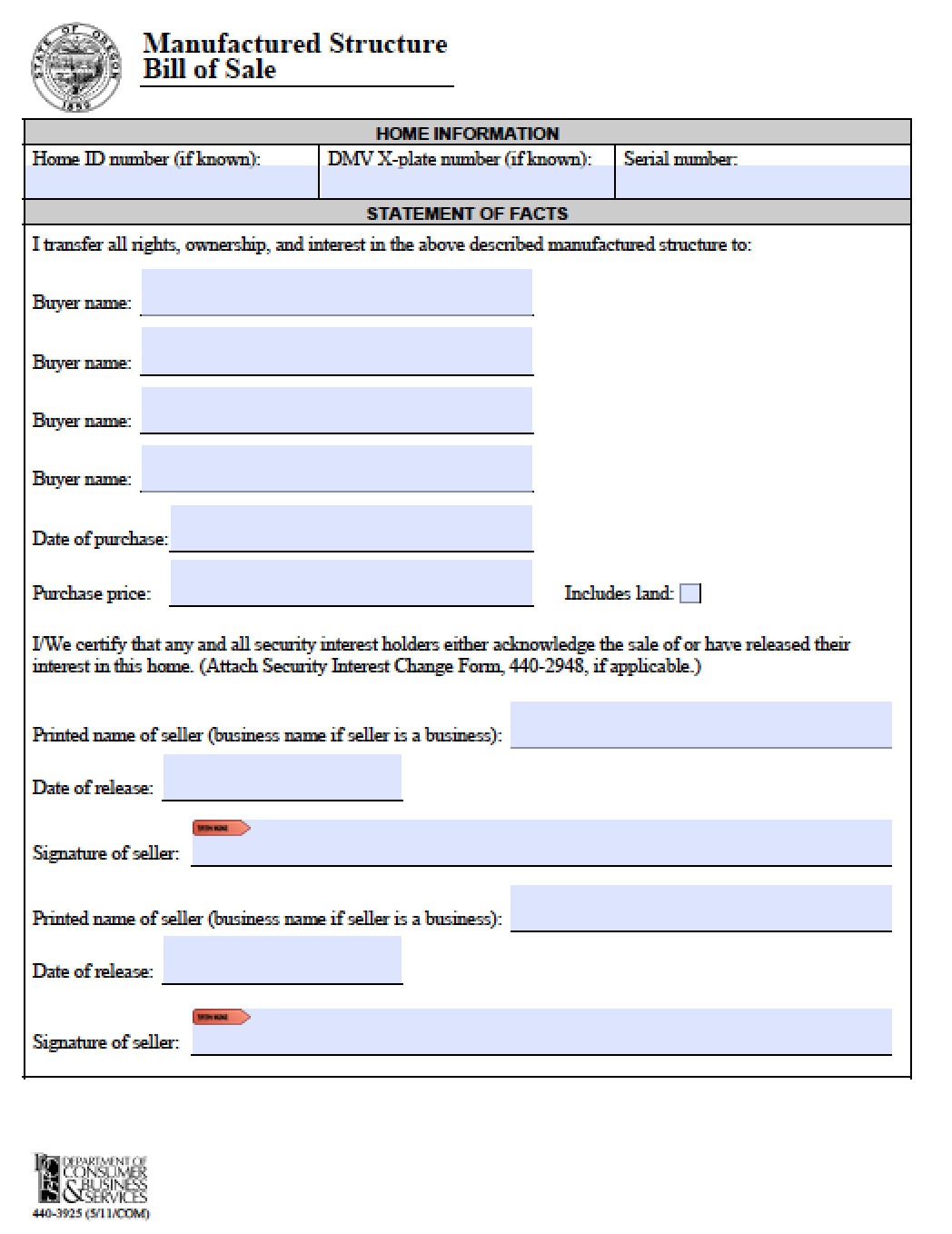 printable bill of sale oregon