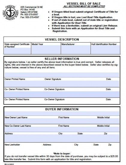 printable bill of sale oregon