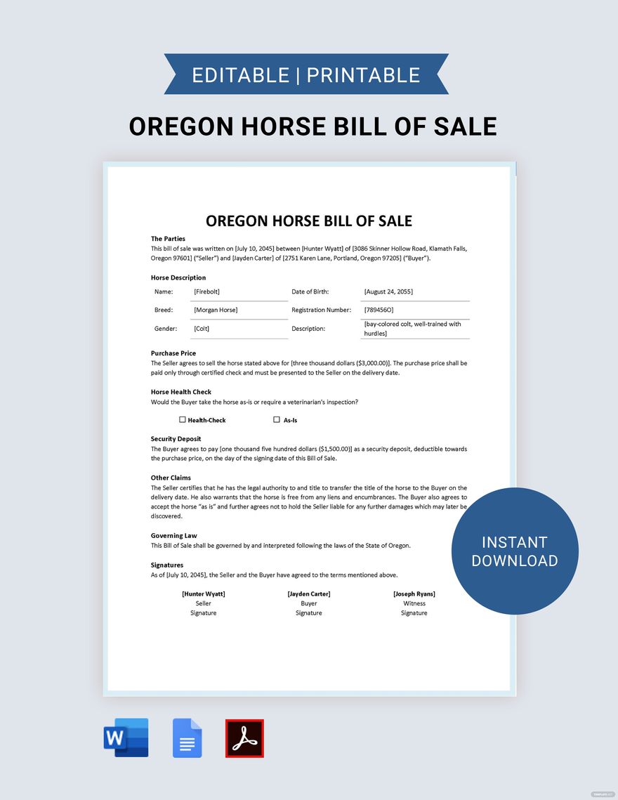 printable bill of sale oregon
