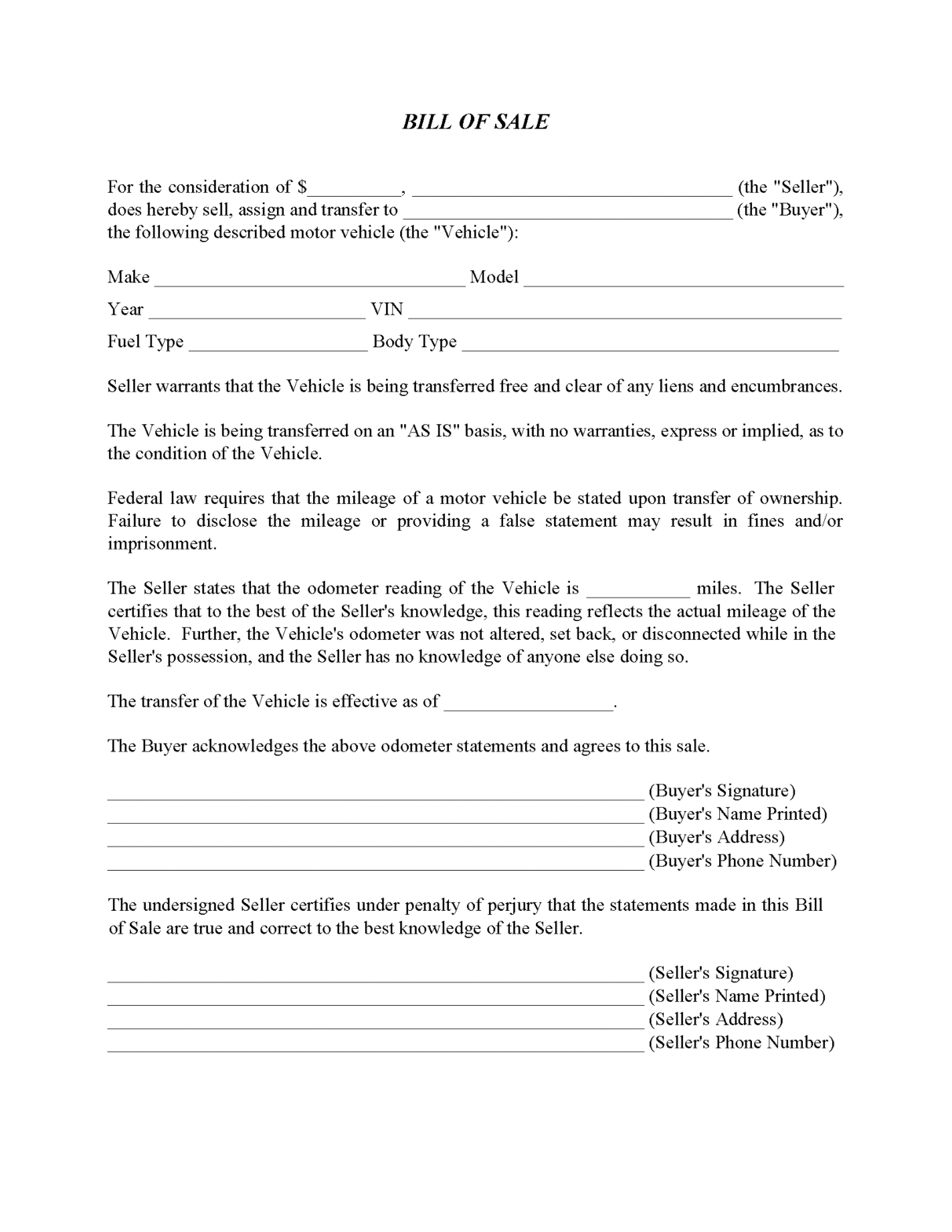 printable bill of sale oregon