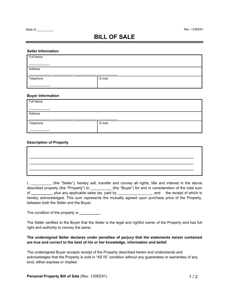 printable bill of sale pdf