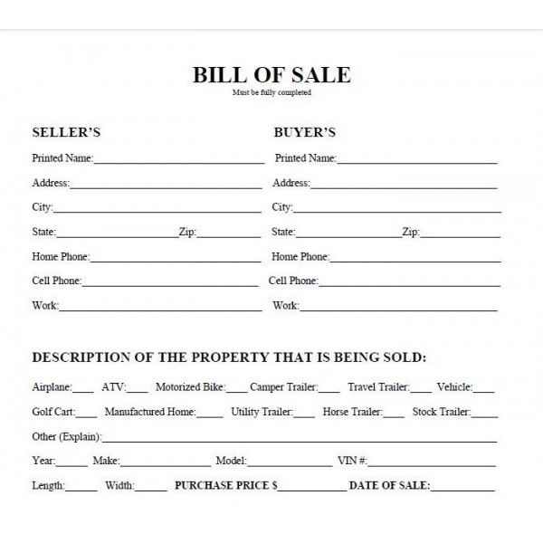 printable bill of sale texas