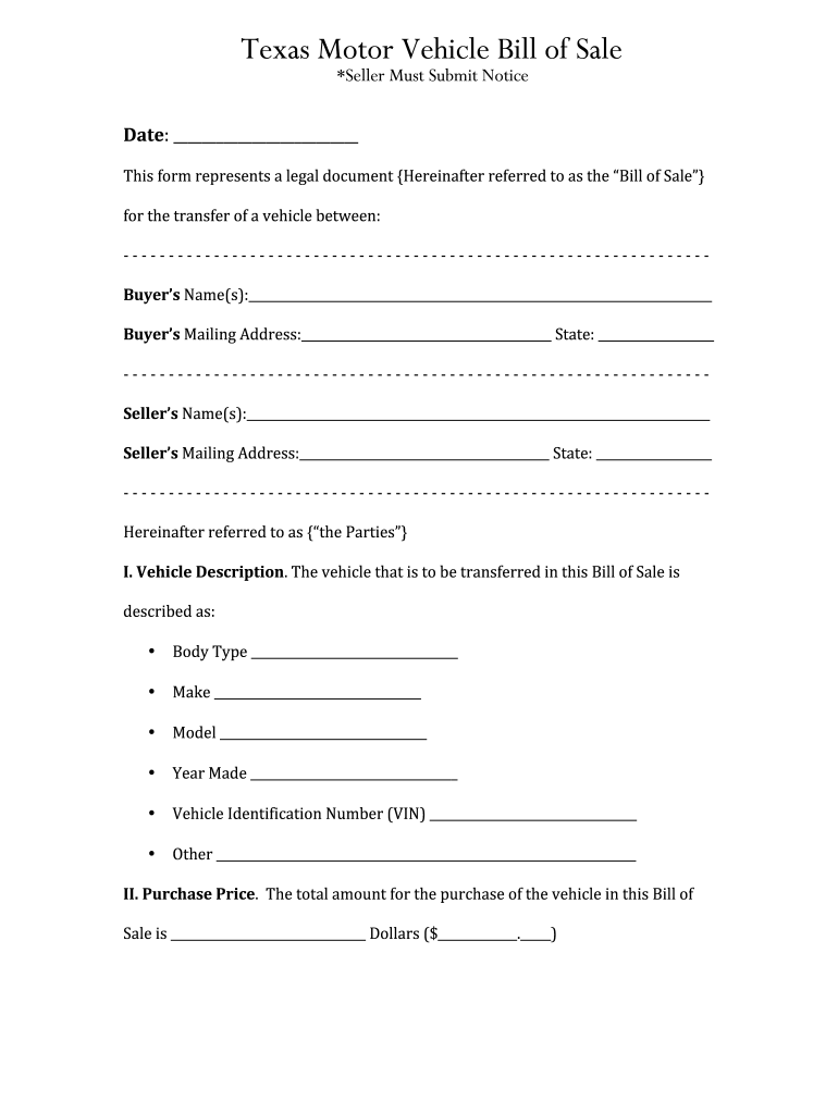printable bill of sale texas