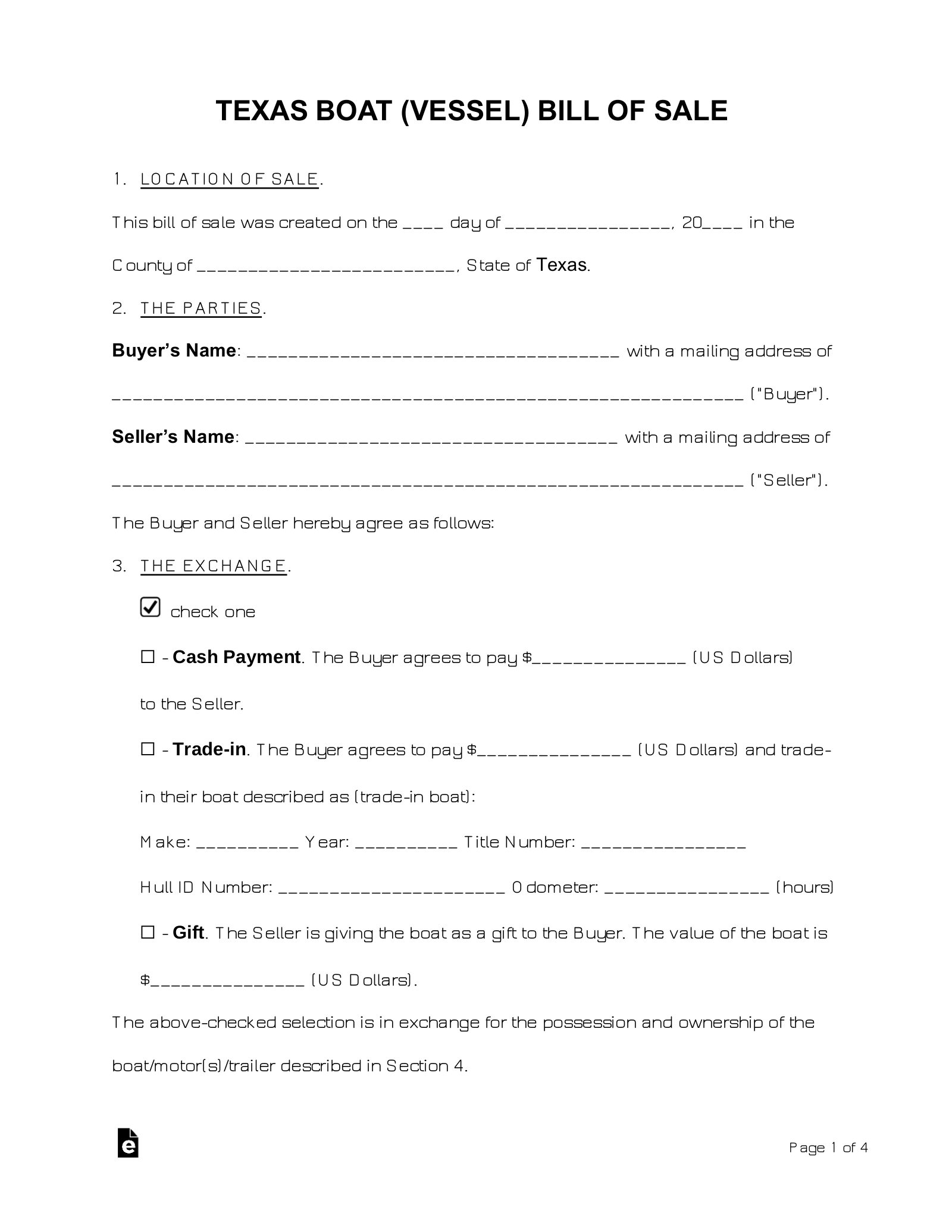 printable bill of sale texas