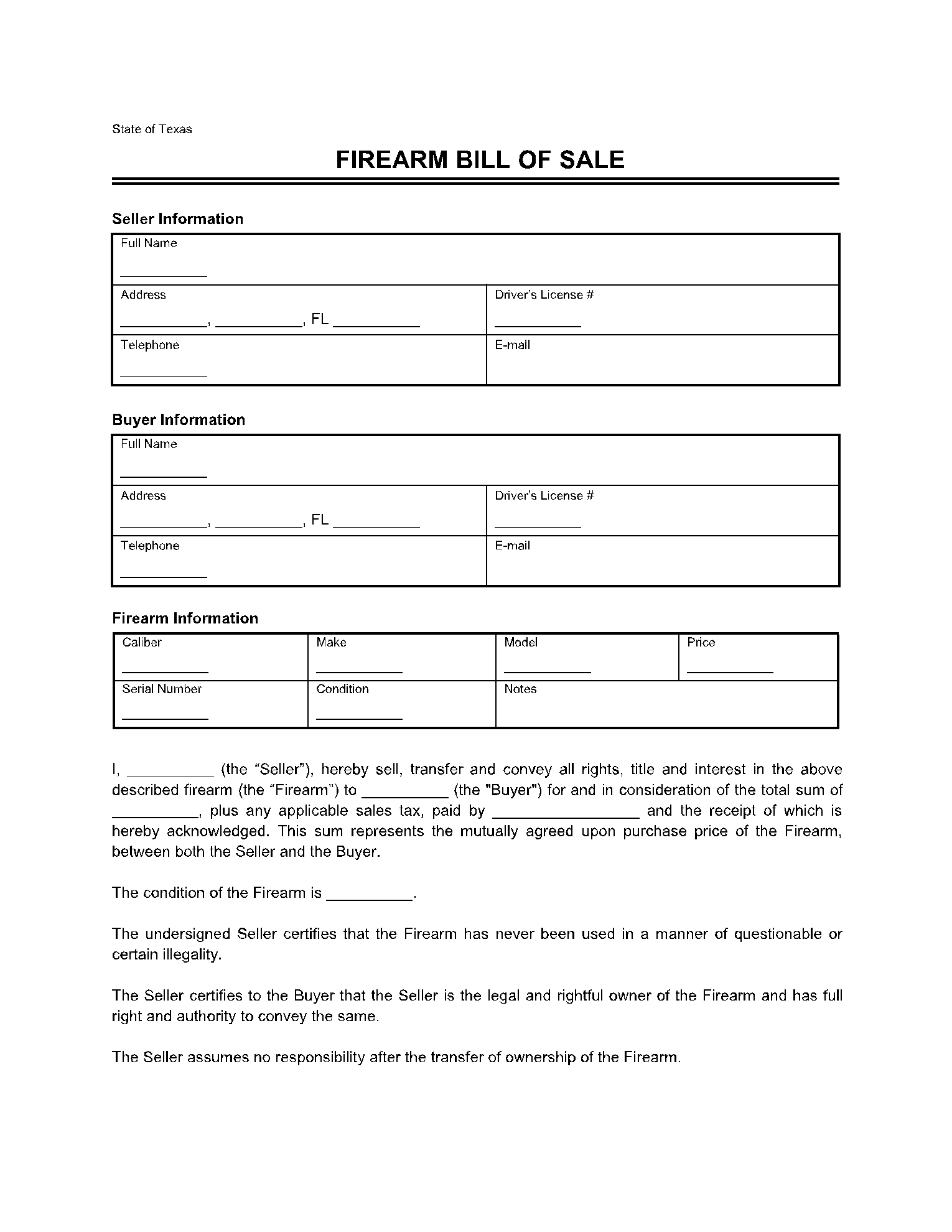 printable bill of sale texas