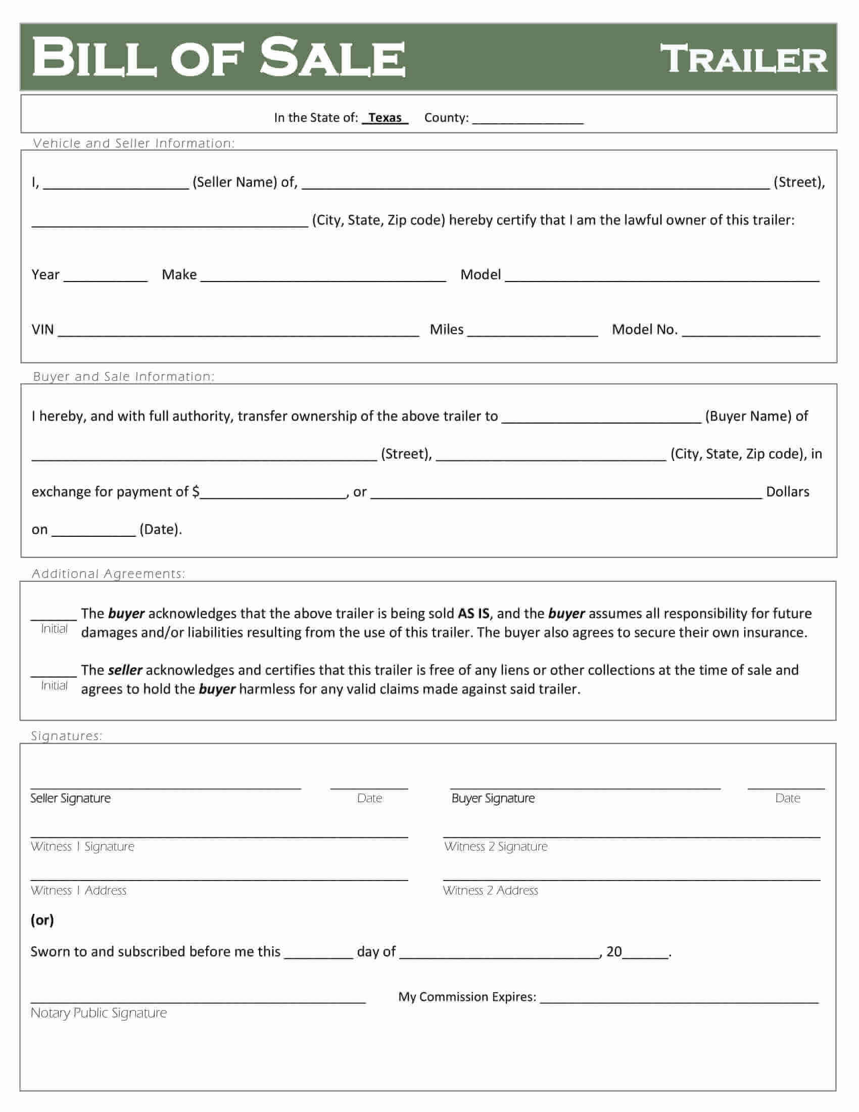 printable bill of sale travel trailer