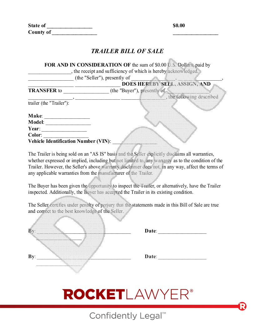 printable bill of sale travel trailer