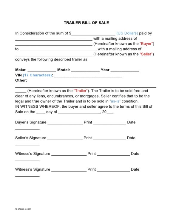printable bill of sale travel trailer