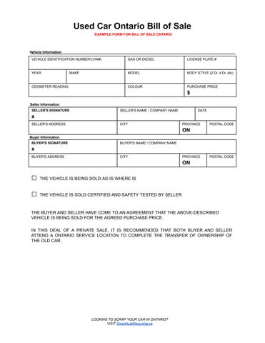 printable bill of sale used car