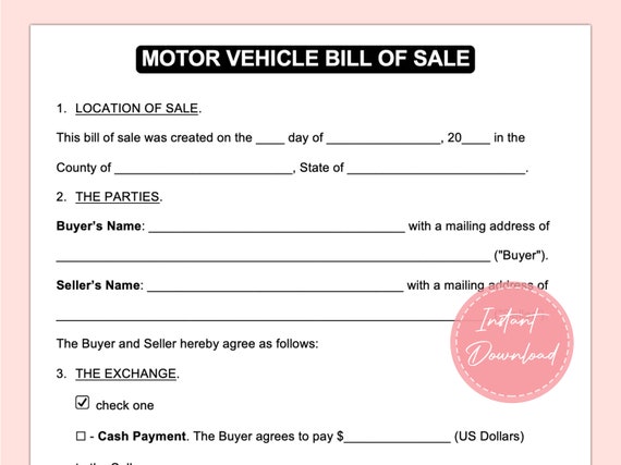 printable bill of sale used car
