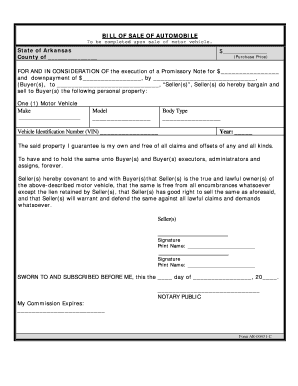 printable bill of sale used car