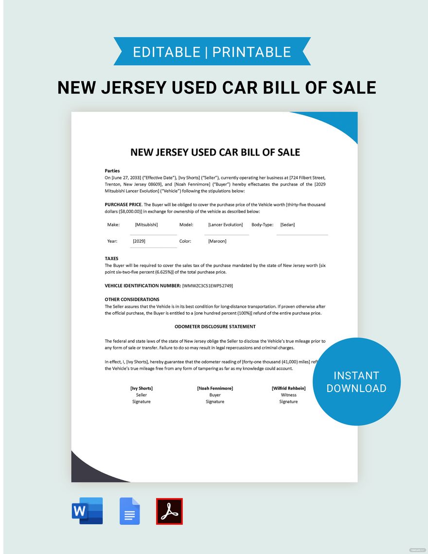 printable bill of sale used car