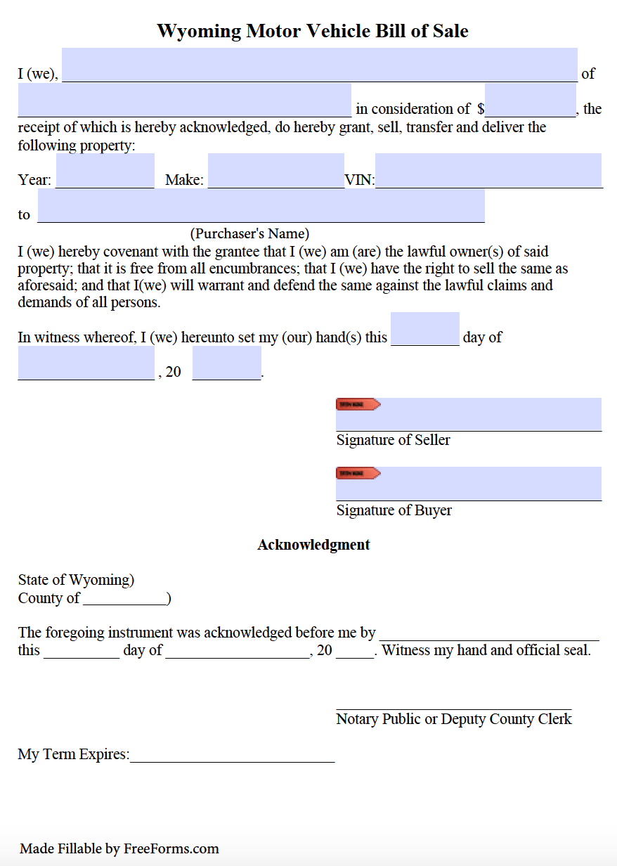 printable bill of sale with notary