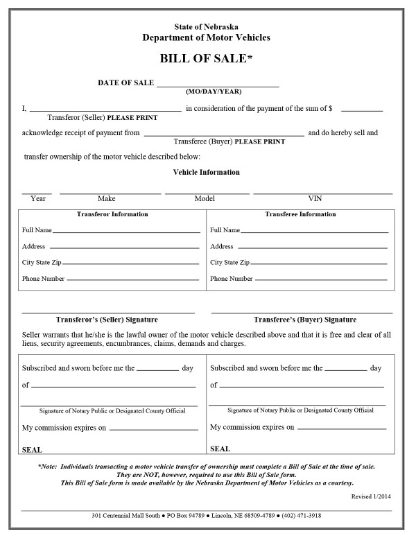 printable bill of sale with notary