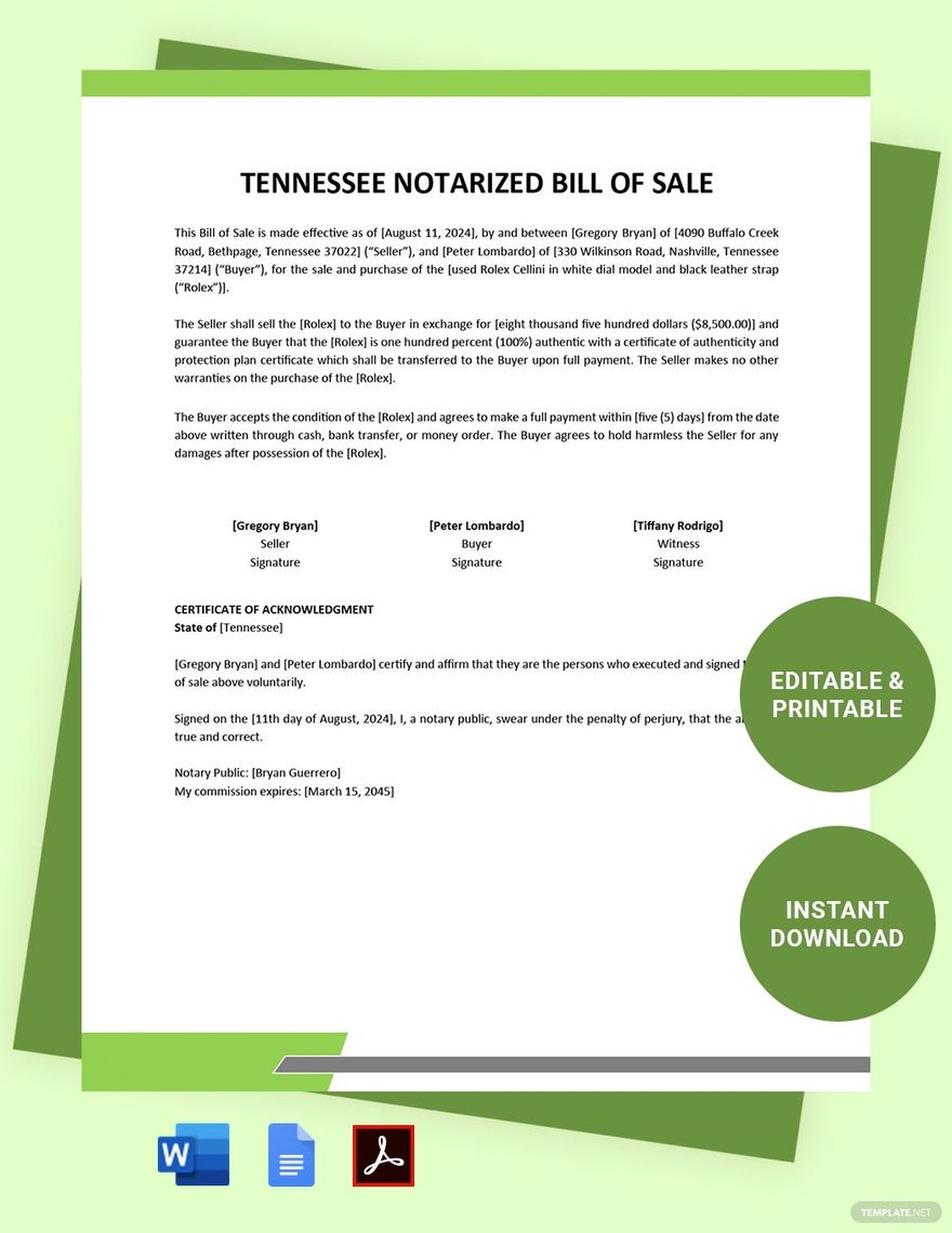 printable bill of sale with notary