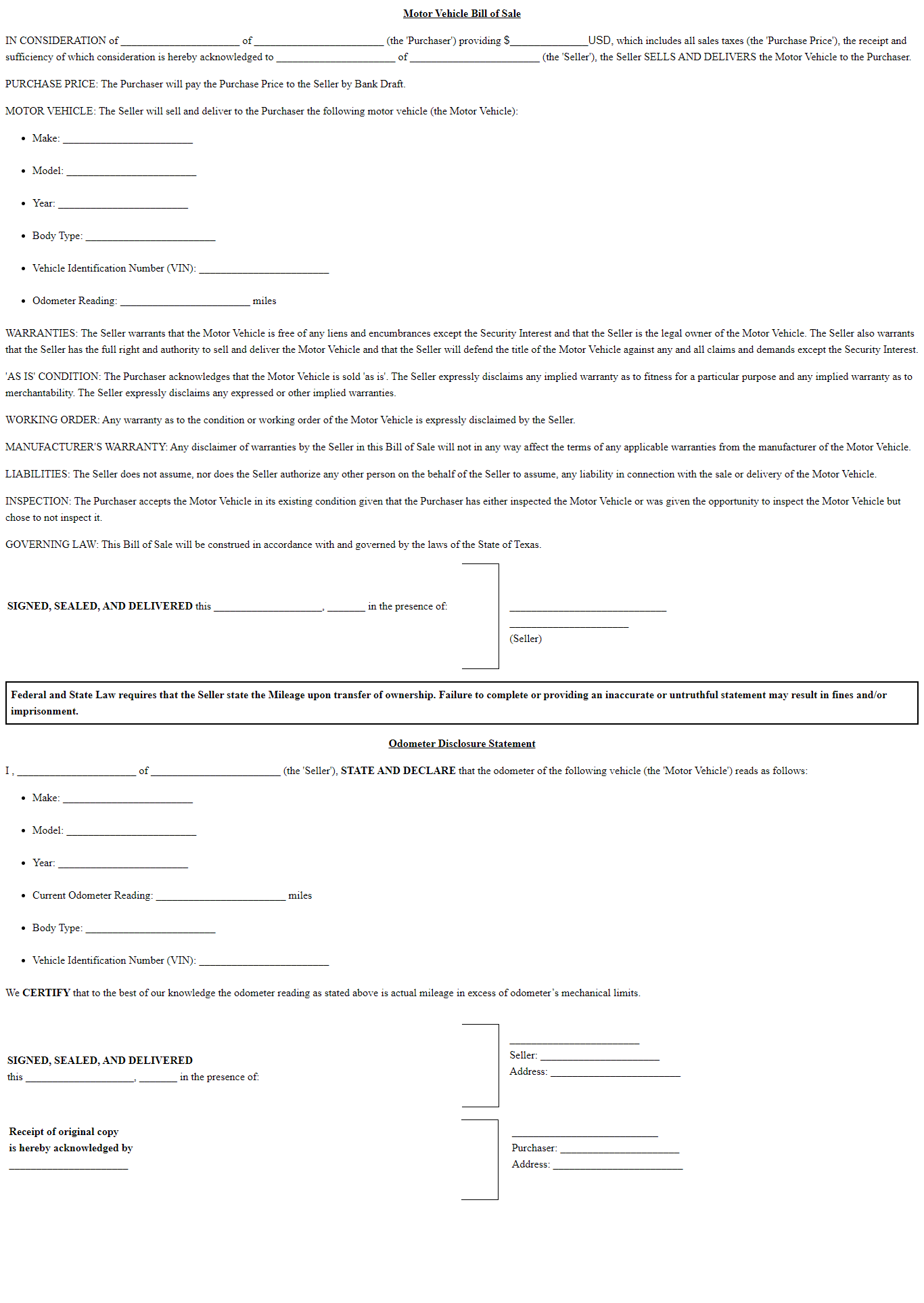 printable bill of sale with notary