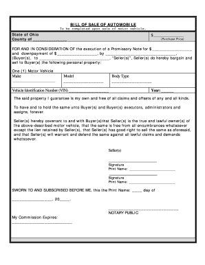 printable bill of sale with notary