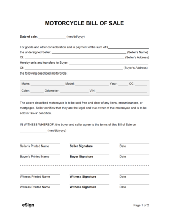 printable bill of sale with notary