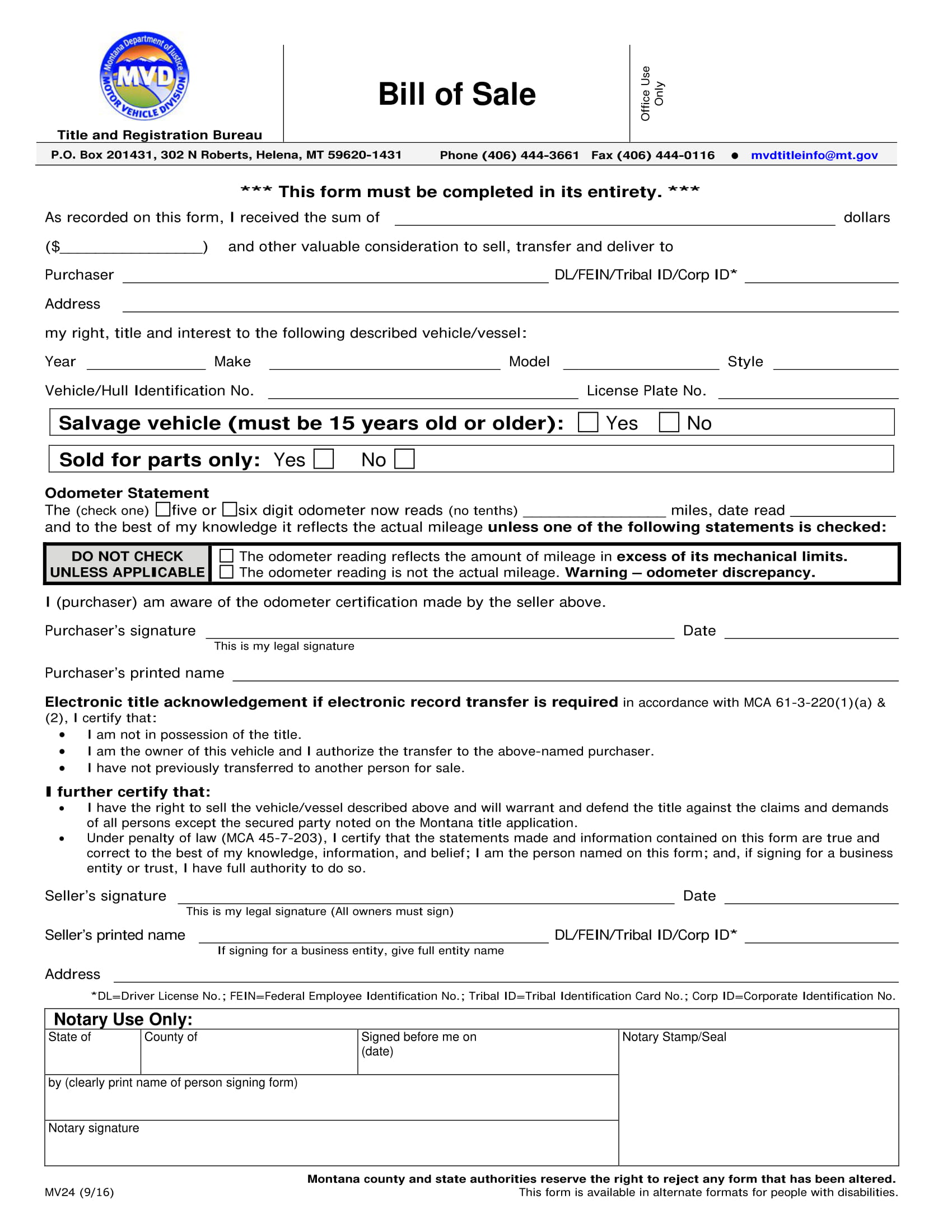 printable bill of sale with notary