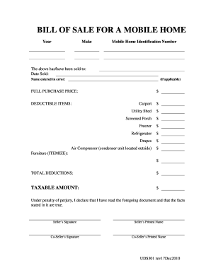 Mobile Home Bill of Sale Without Notary 2010-2024 Form - Fill Out ...