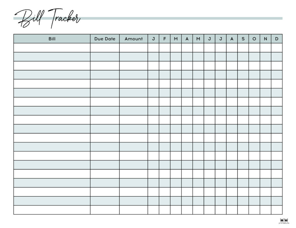 printable bill organizer monthly