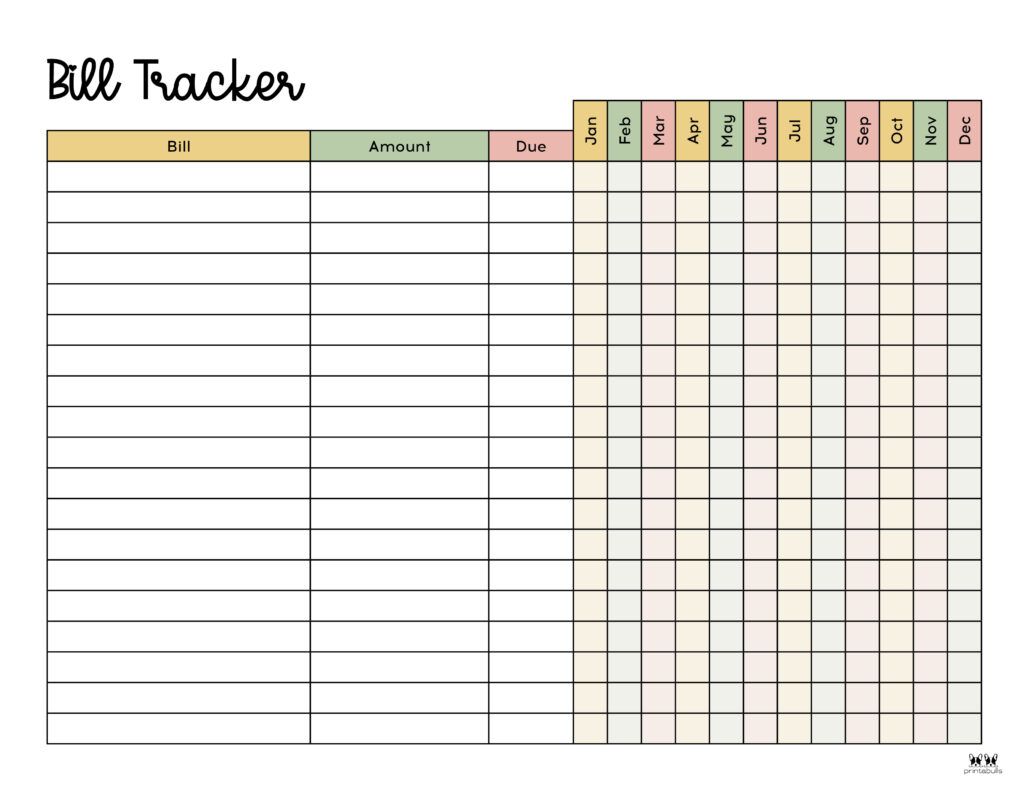 printable bill organizer monthly