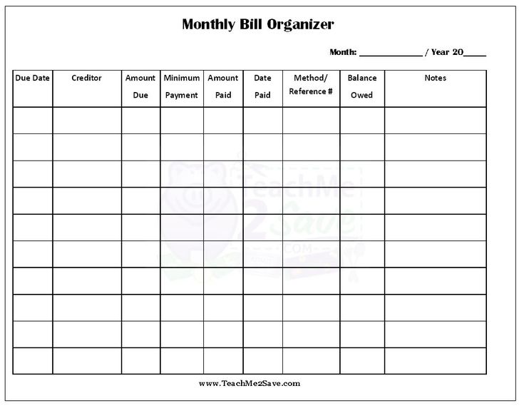 FREE Printable Monthly Bill Organizer - Worksheets Library for Free Printable Monthly Bill Chart
