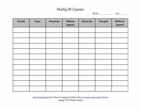 Printable Monthly Bill Organizer To Make Sure You Pay Bills On Time