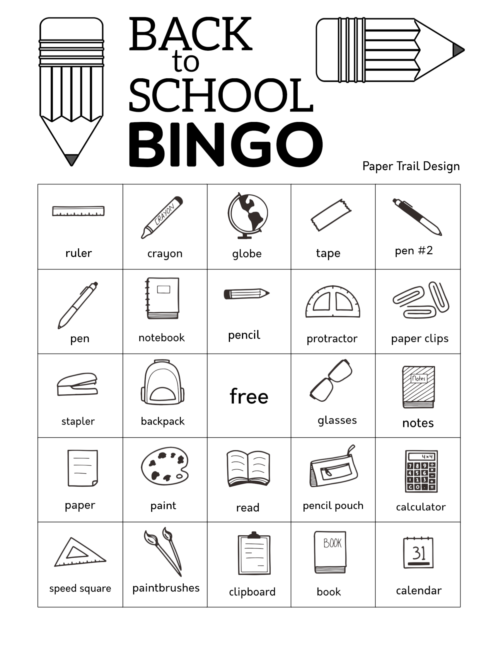 Free Printable Back to School Bingo - Paper Trail Design