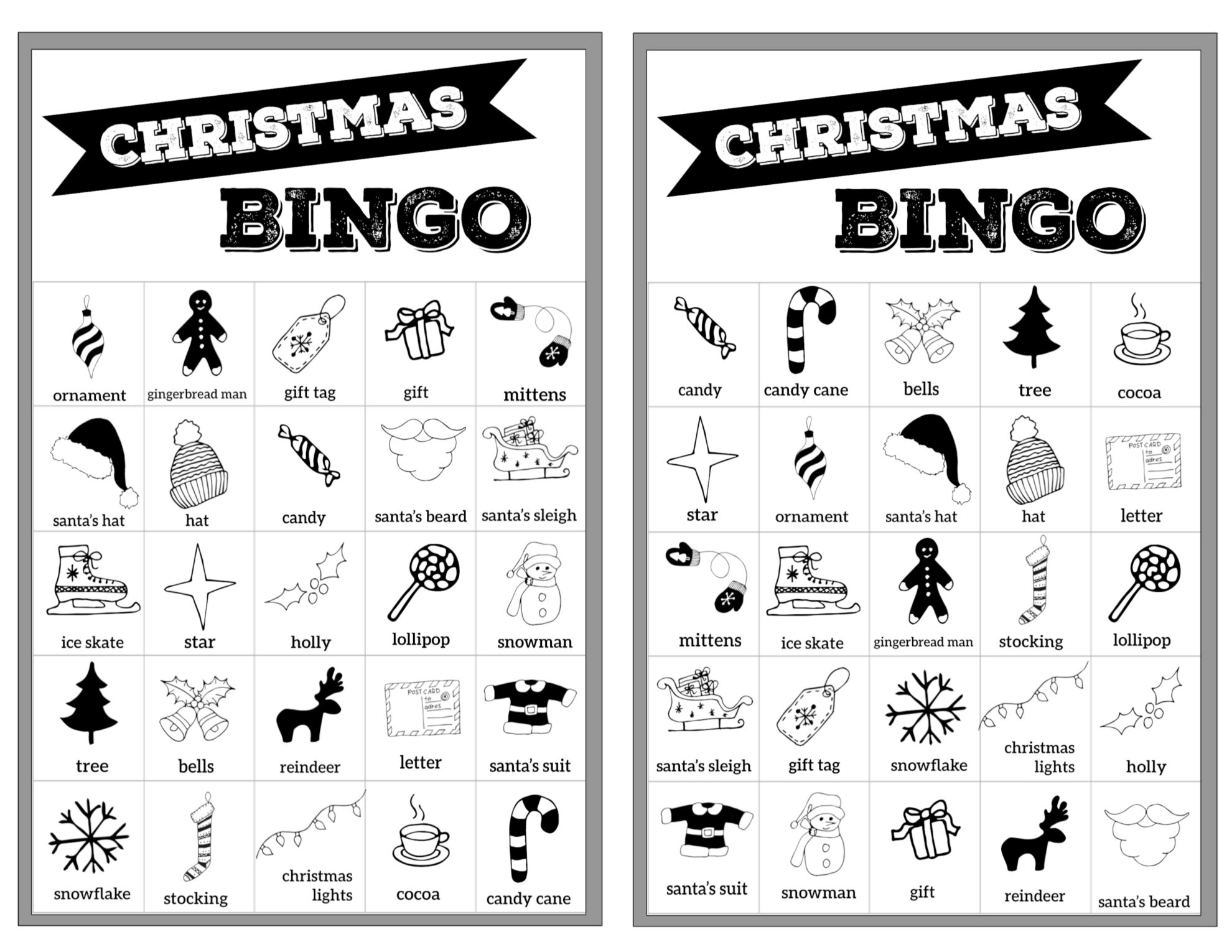 printable bingo cards holiday
