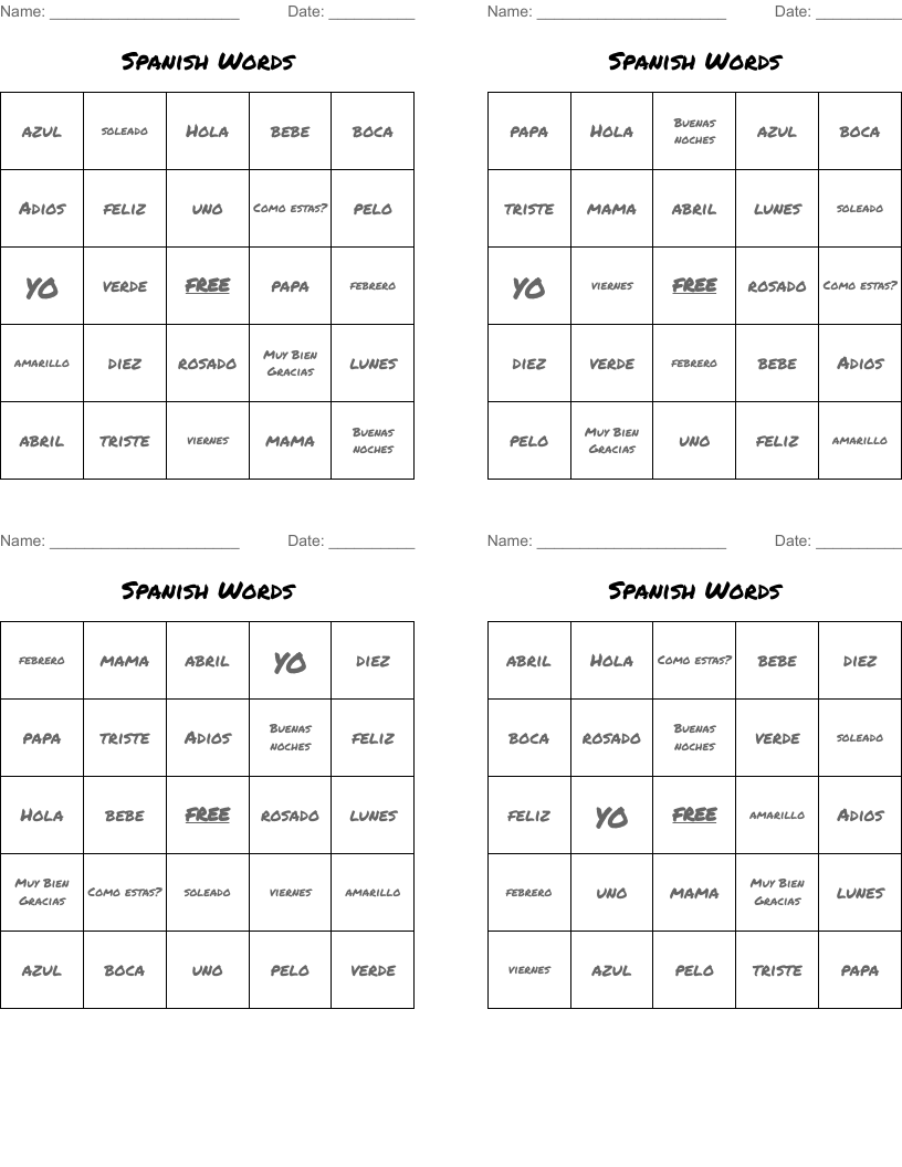 printable bingo cards in spanish