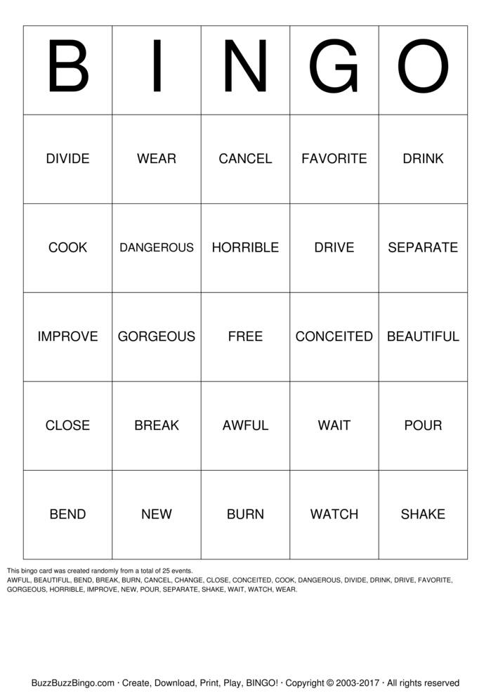 Vocabulary Bingo Cards to Download, Print and Customize!