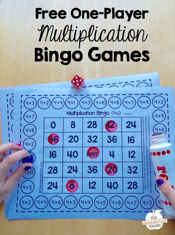 One-player multiplication bingo games - The Measured Mom
