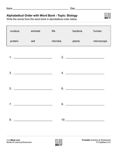 printable biology worksheet
