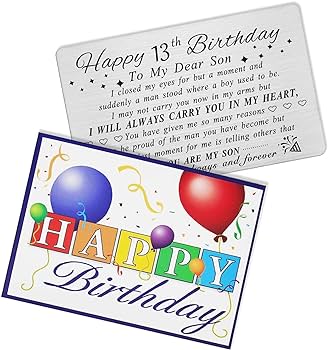 DEGASKEN 13th Birthday Card for Son - Happy Birthday Gifts for 13 Year Old  Son - 13th Birthday Decorations for Boys, Personalised Engraved Wallet Card