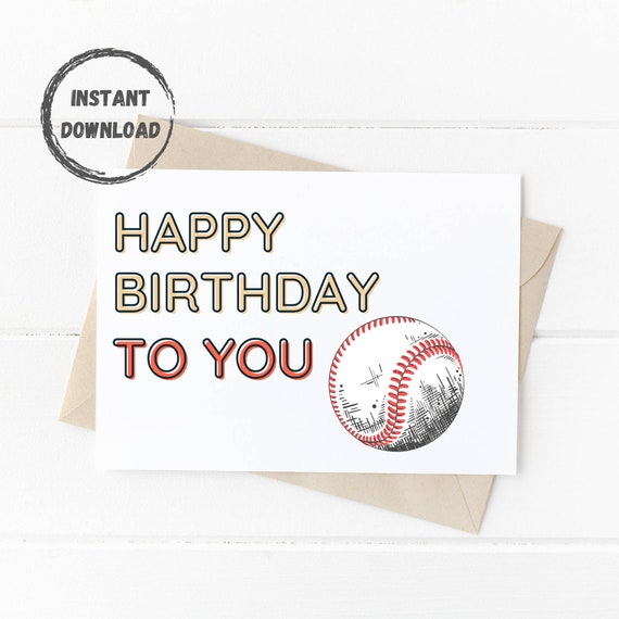 Baseball Birthday Card, Printable Greeting Card, Digital Download ...