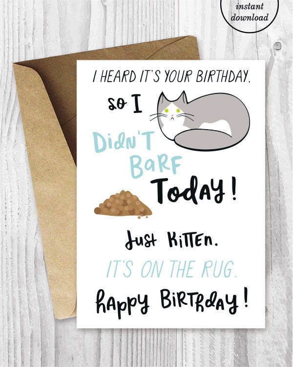 printable birthday cards cats