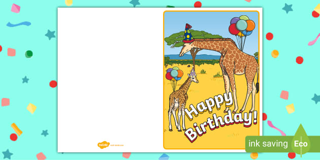 FREE! - Printable Giraffe Themed Birthday Card - Twinkl