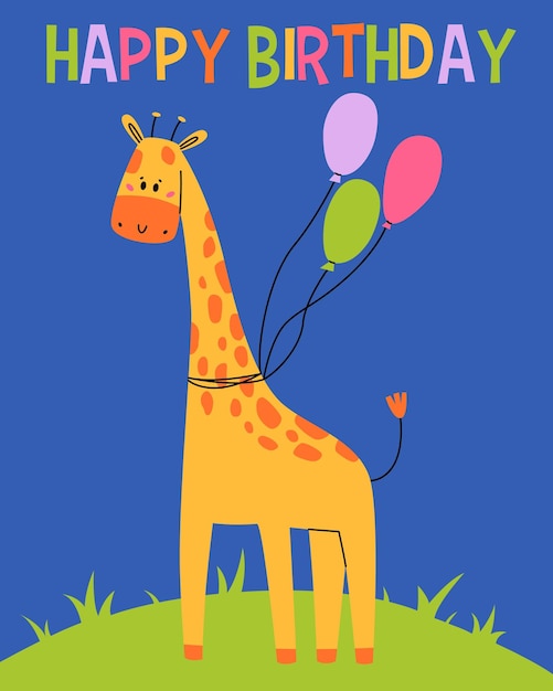 Premium Vector | Happy birthday card with fun giraffe Cute animal ...