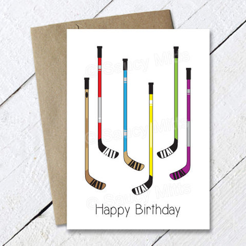 Hockey Birthday Card Sticks - Saucy Mitts Hockey